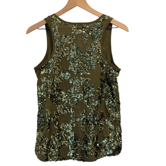 NWT J. Crew Cotton, Olive Green, Iridescent Sequin Tank Top, Scoop Neck, Size 00 - Picture 3 of 14
